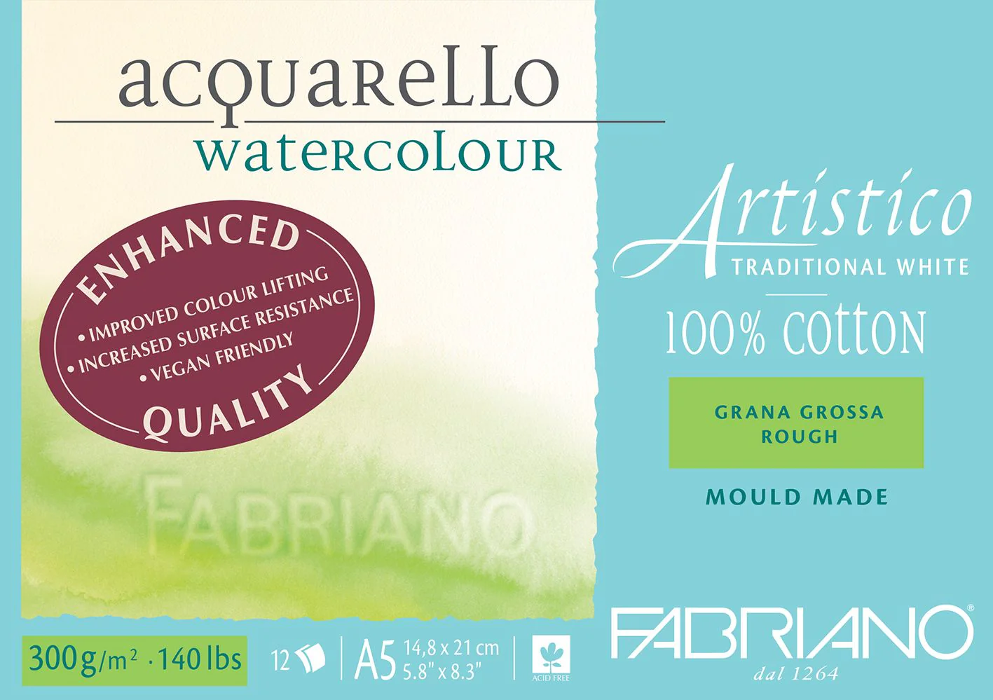 Fabriano Artistico Watercolour Enhanced 300gsm Rough 12 Sheet Pads - Nail Gallerys
