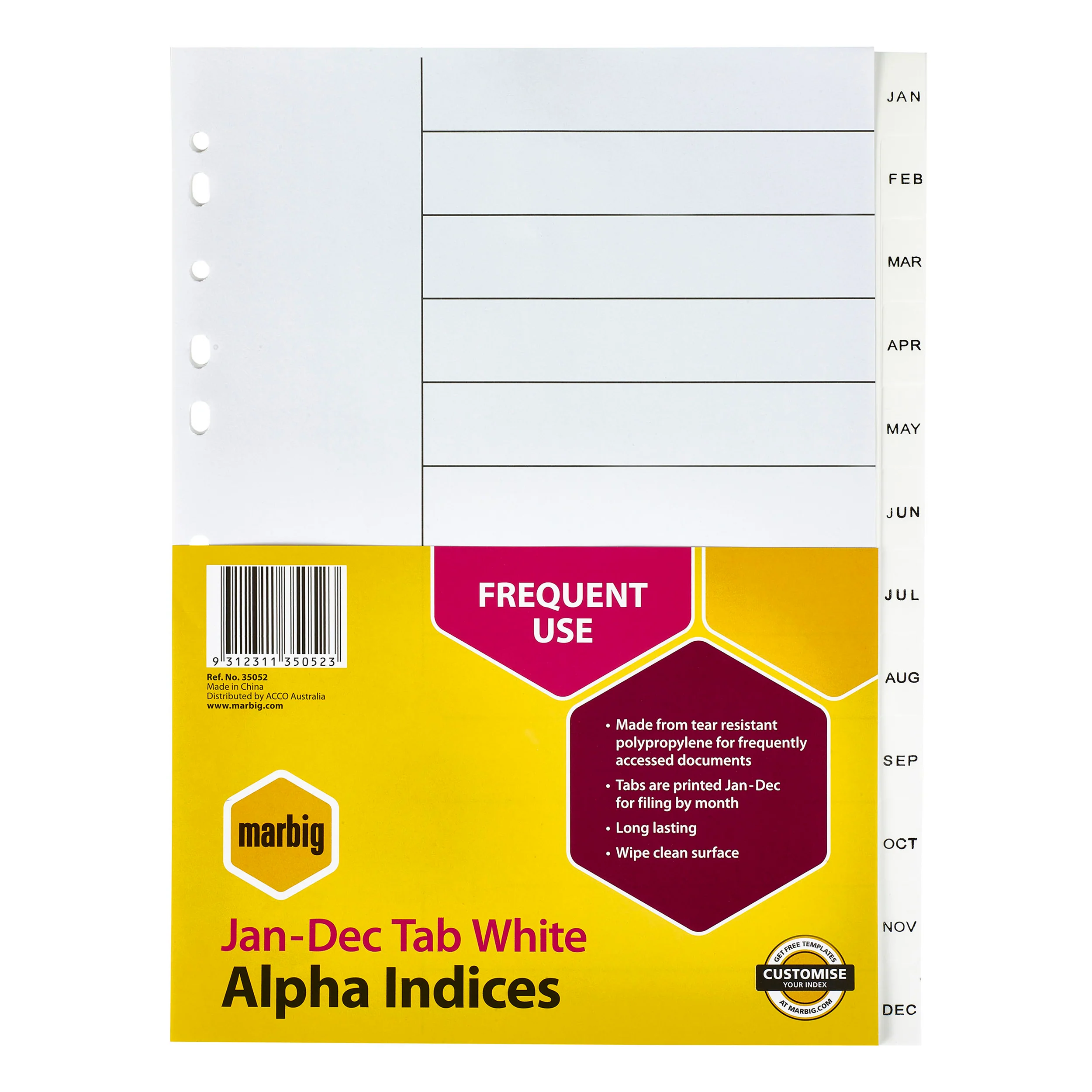 Marbig Indices & Dividers Jan-Dec Tab Polyprop A4 White - Nail Gallerys