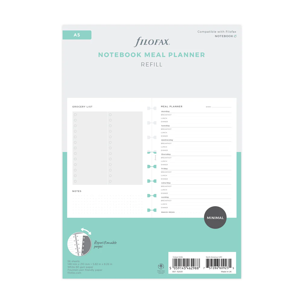 Filofax A5 Meal Planner Notebook Refill - Nail Gallerys