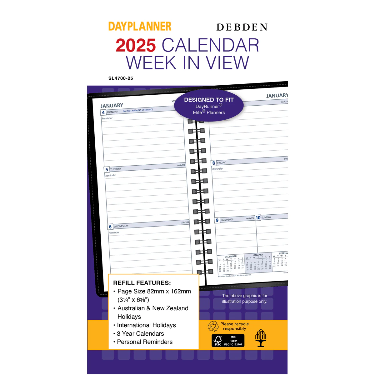 Debden Slim Week to View 2025 Dayplanner Refill - Nail Gallerys