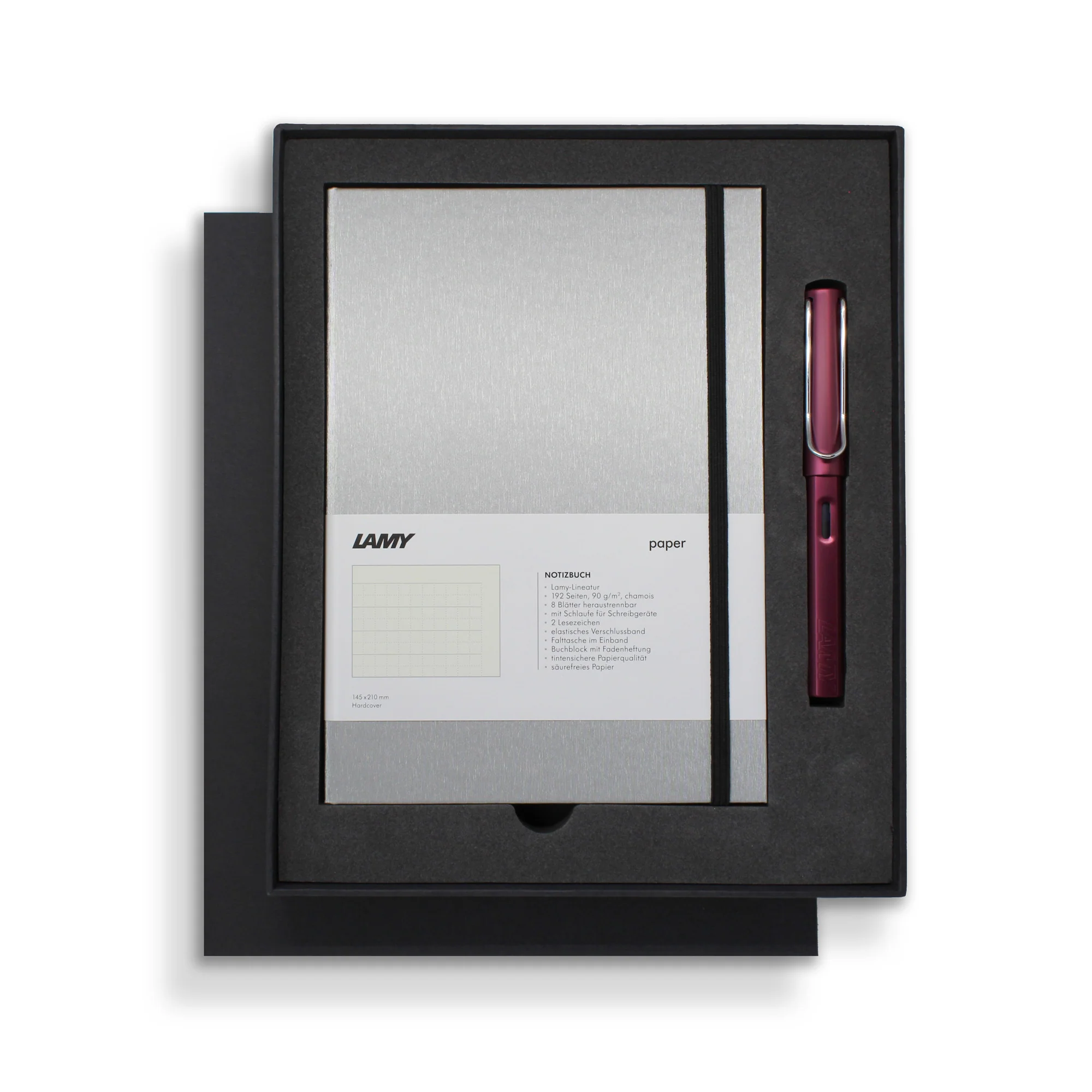 Lamy A5 Hard Cover Notebook + Black/Purple Fountain Pen Gift Set - Nail Gallerys