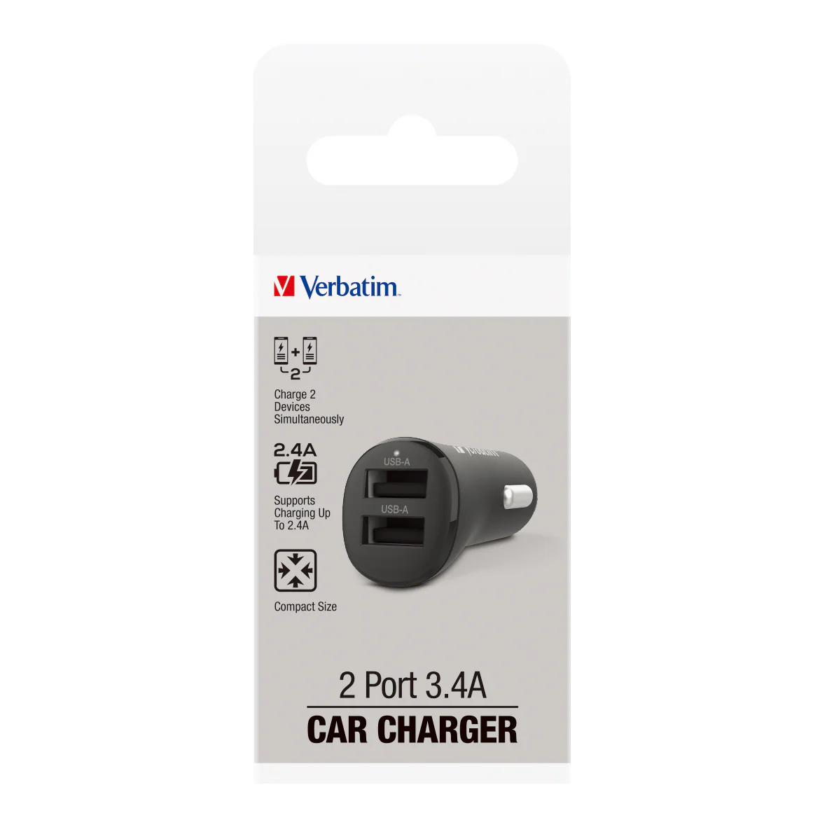 Verbatim Essentials Car Charger Dual Port 3.4a Black - Nail Gallerys