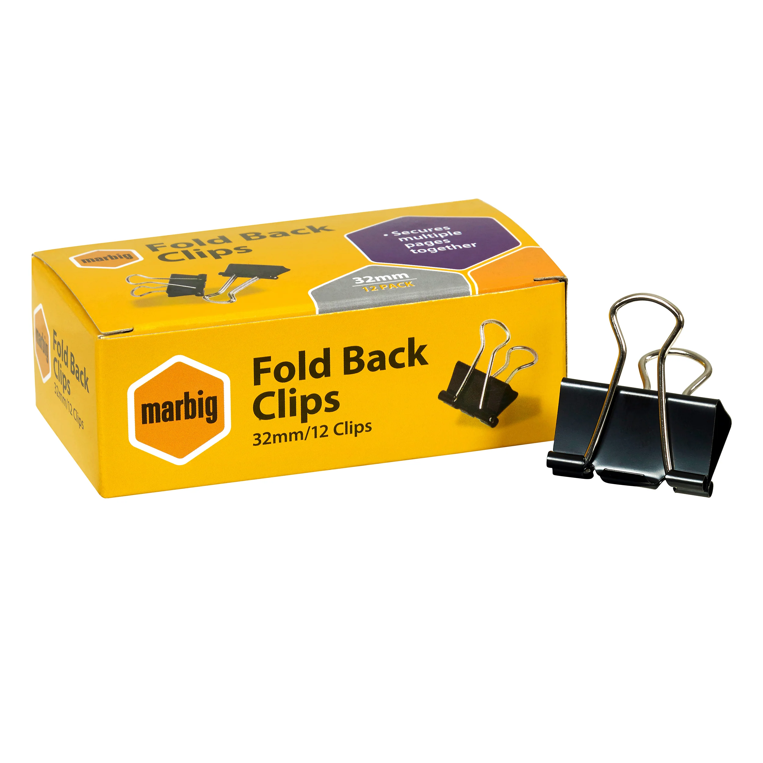 Marbig Fold Back Clips 32mm - Box Of 12 - Nail Gallerys