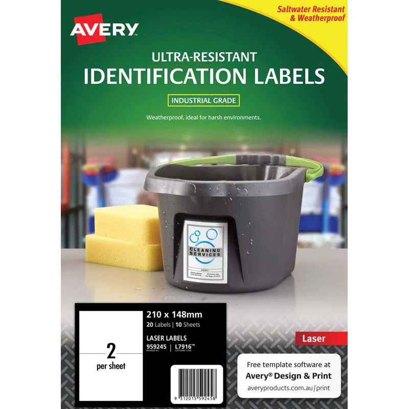 Avery Ultra Resistant Id Laser Label L7916 White 2up 10 Sheets 210x148mm - Nail Gallerys