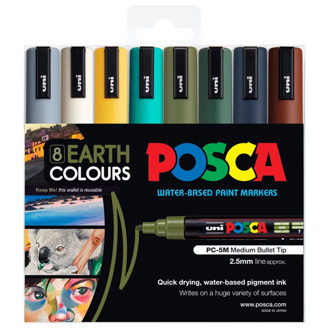 Uni Posca PC-5M 1.8-2.5mm Medium Bullet Earth Colour Markers Set of 8 - Nail Gallerys