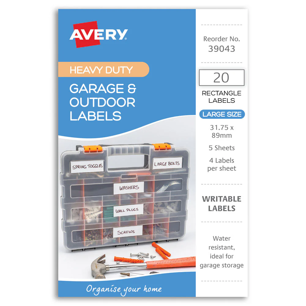 Avery Garage & Outdoor Labels 31x89mm 4up 5 Sheets - Nail Gallerys