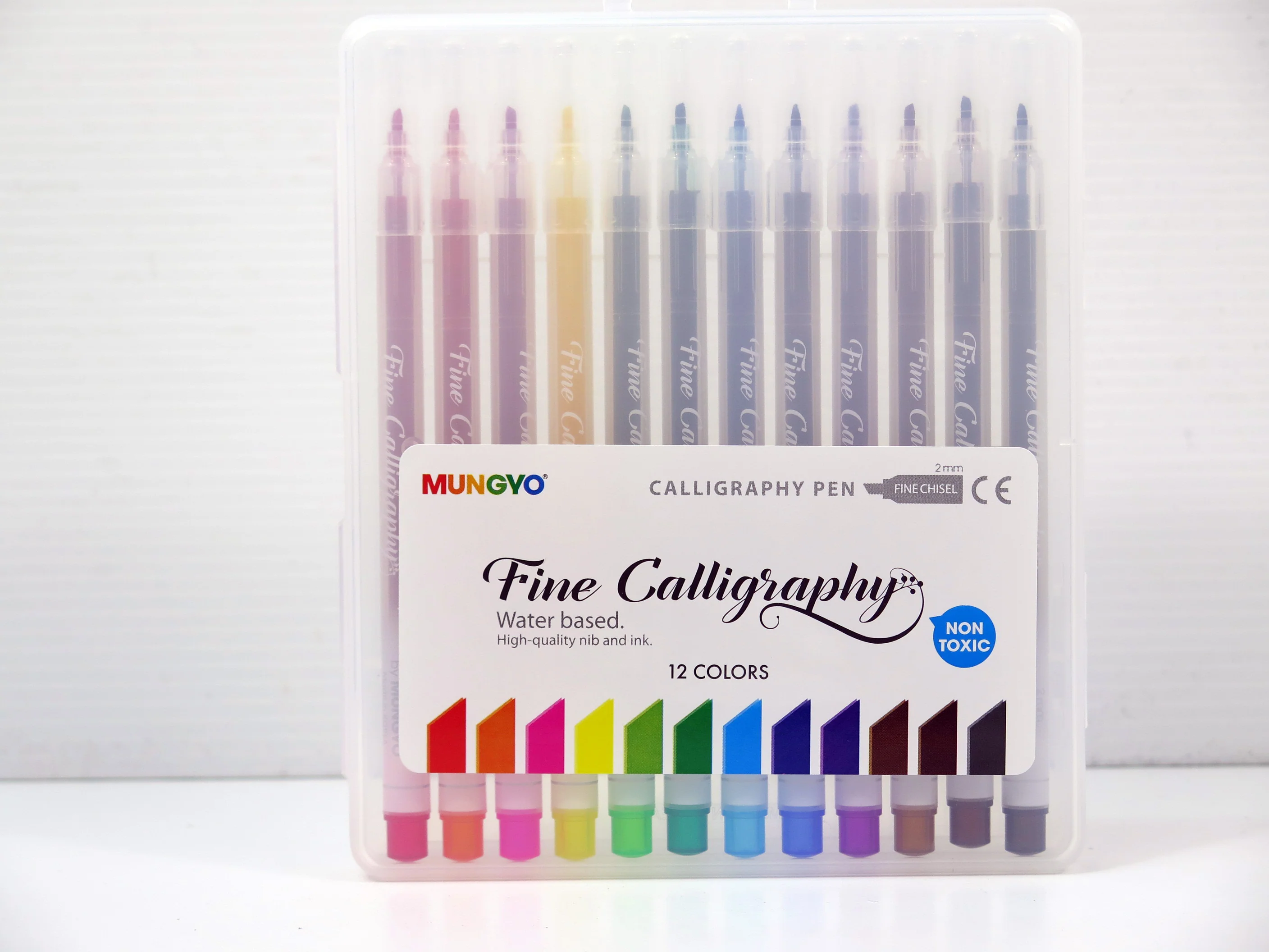 Mungyo Fine Chisel Calligraphy Water Based Pens 2mm Set Of 12 Colours - Nail Gallerys