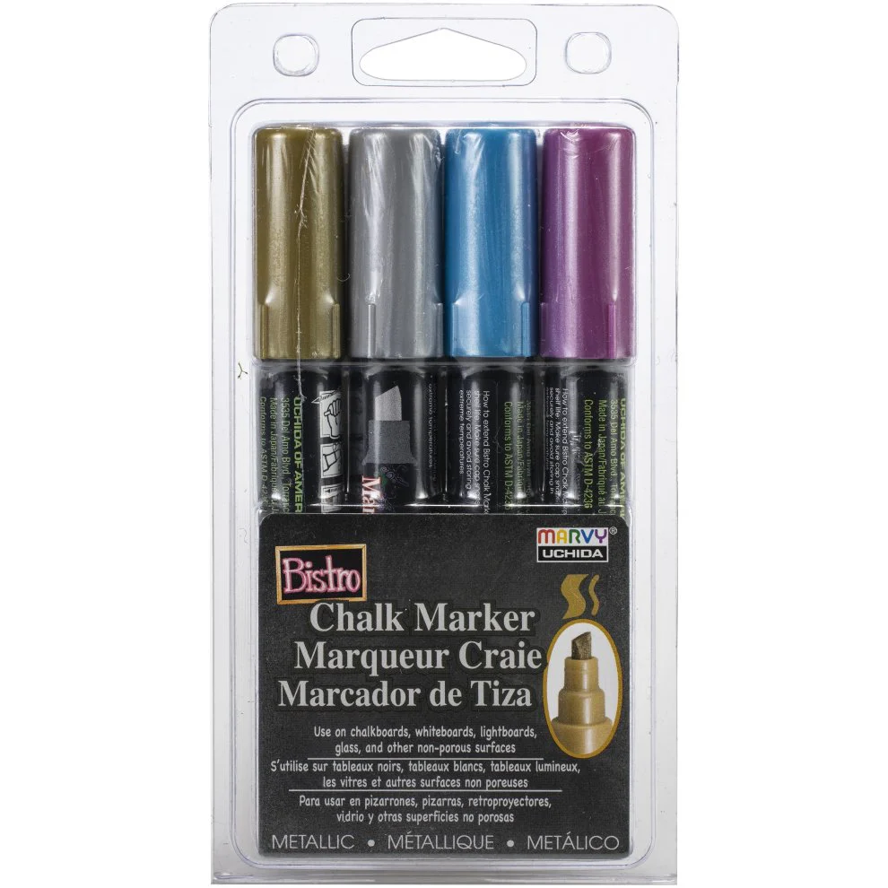 Marvy Bistro Chisel Metallic Chalk Markers Set Of 4 - Nail Gallerys