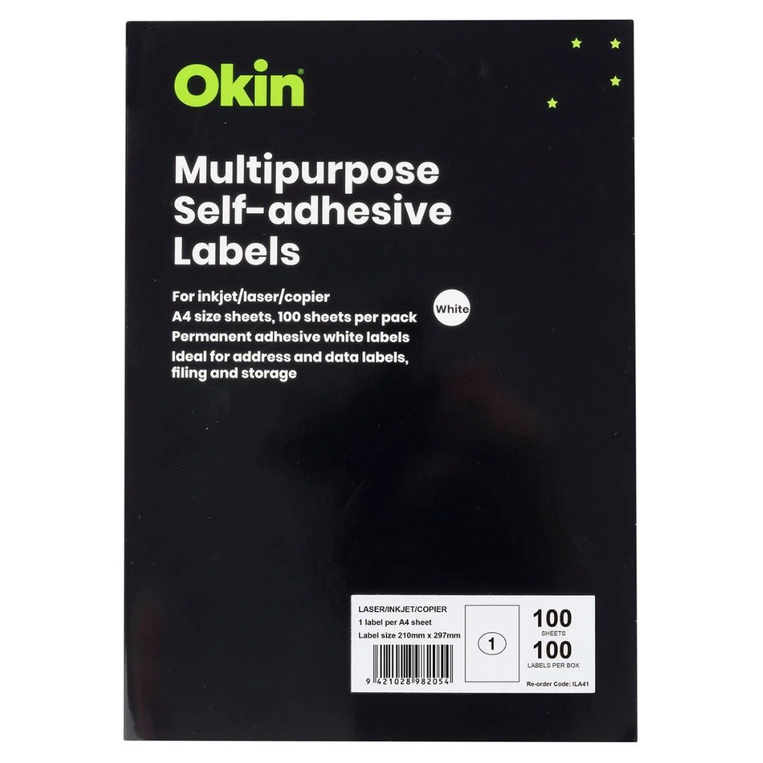 Okin Multipurpose Labels 210x297mm 1 Per Sheet - Nail Gallerys
