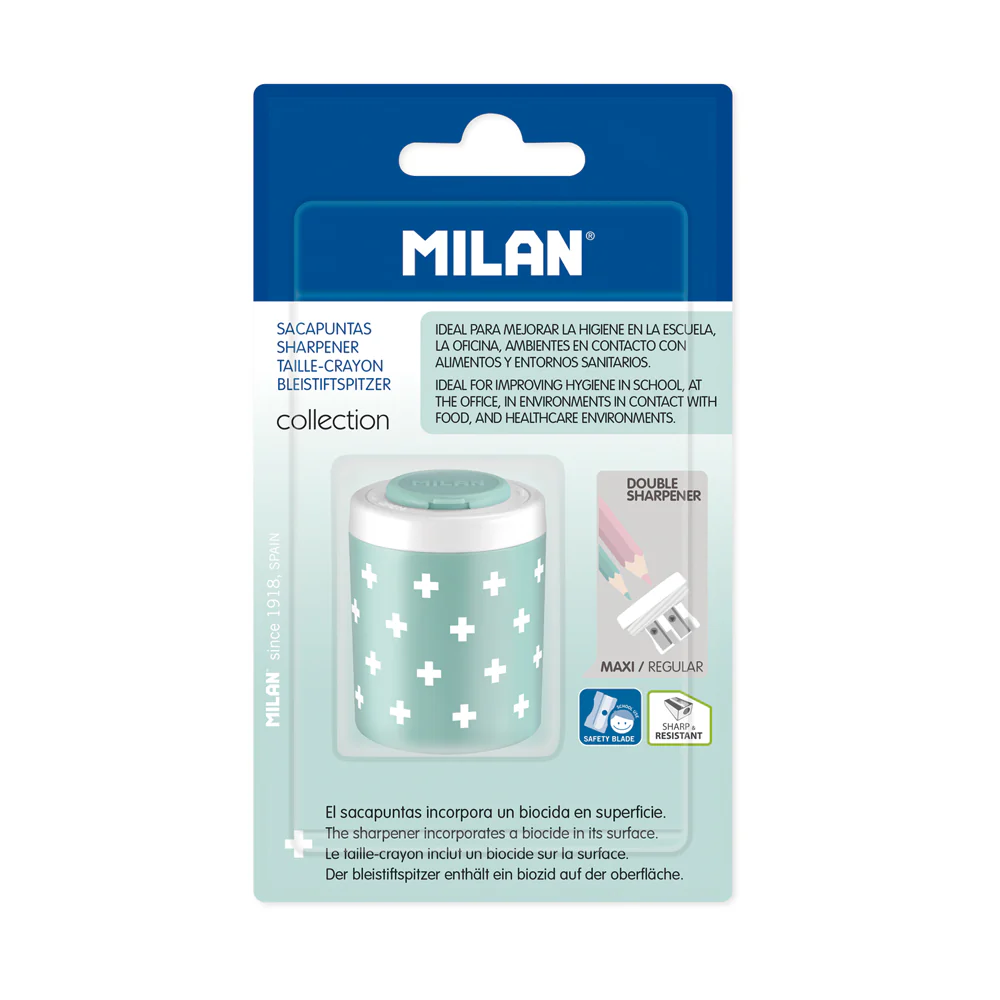 Milan Antibacterial 2 Turquoise Hole Pencil Sharpener - Nail Gallerys
