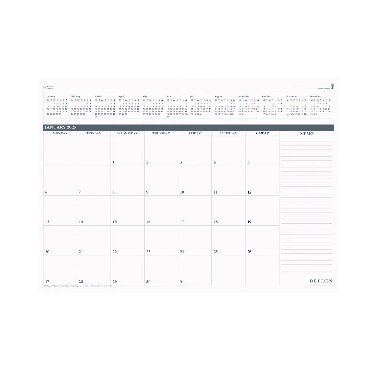 Debden 382x540 Month to View Desktop 2025 Planner Refill - Nail Gallerys