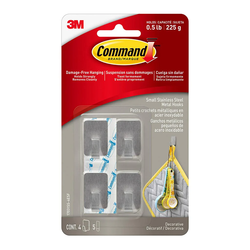 Command Small Stainless Steel Hook Pack of 4 - Nail Gallerys