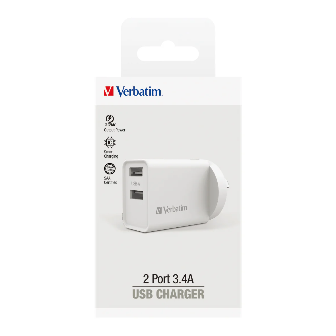 Verbatim Essentials Usb Charger Dual Port 3.4a White - Nail Gallerys