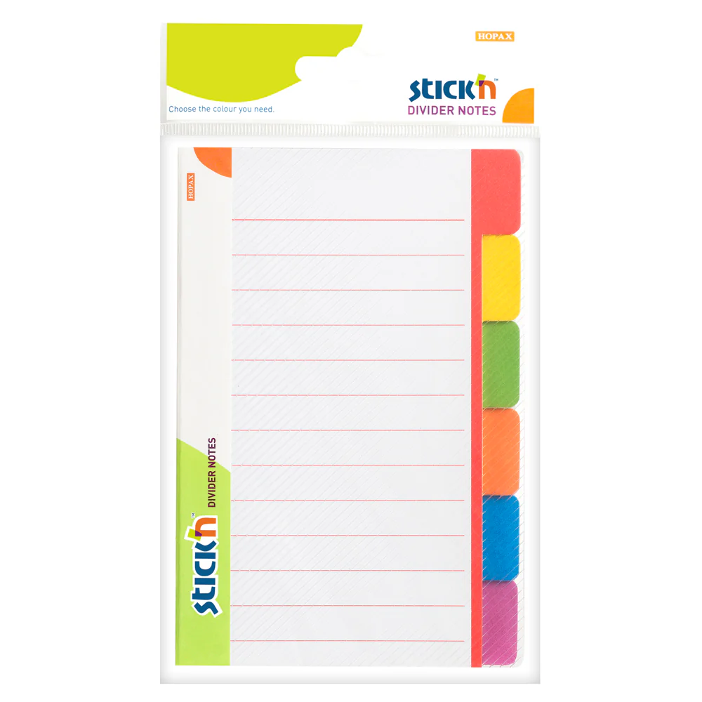 Stick'n Magic Divider Notes Neon 6 Colours 60 Sheets Lined 148x98mm - Nail Gallerys