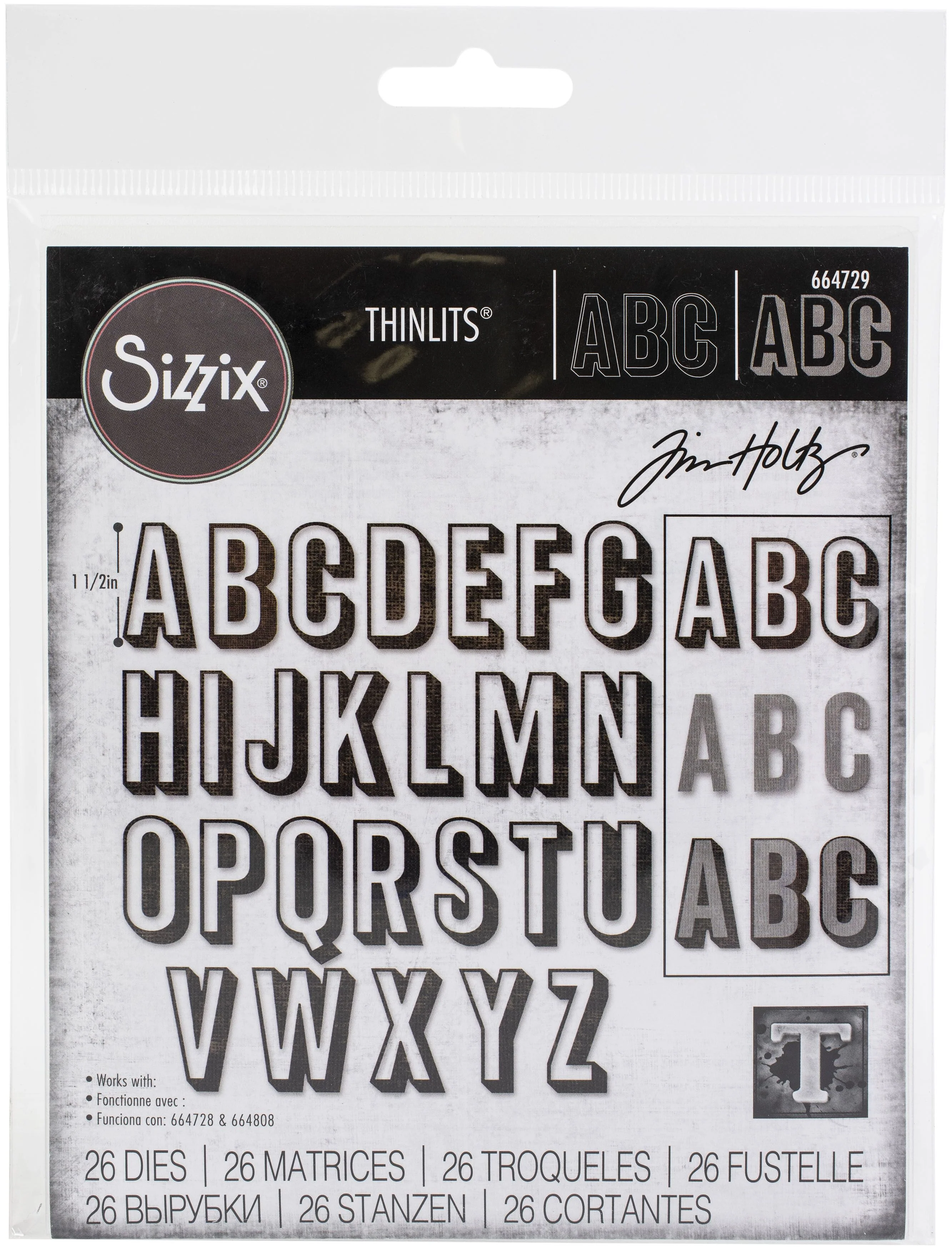 Sizzix by Tim Holtz Alphanumeric Shadow Uppercase Thinlits Dies 26 Pieces - Nail Gallerys
