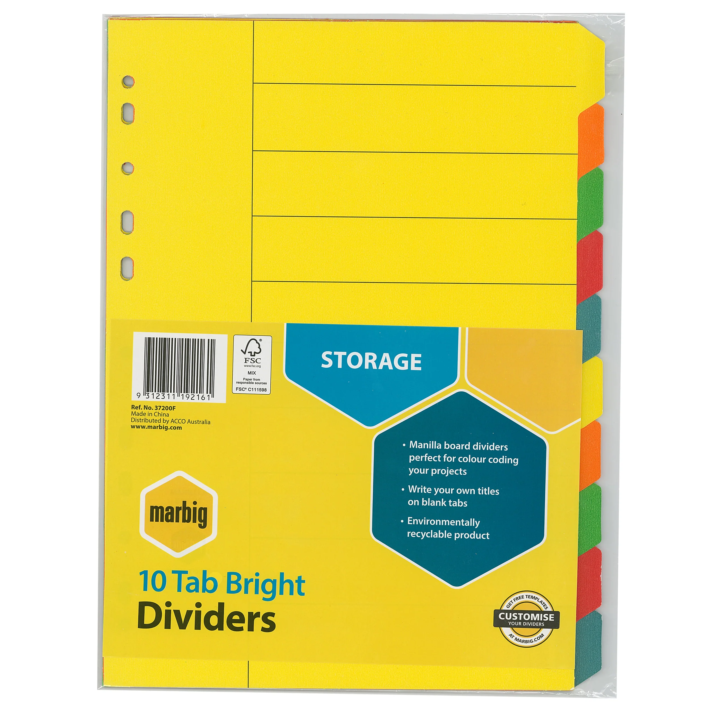 Marbig Indices & Dividers 10 Tab Manilla A4 Brights - Nail Gallerys