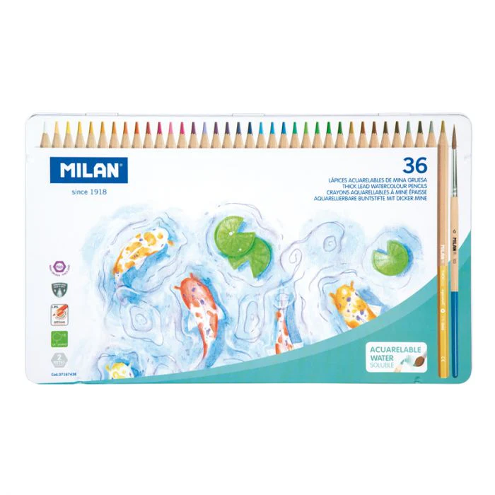 Milan Hexagonal Watersoluble Colouring Pencils Set of 36 in a Metal Box - Nail Gallerys
