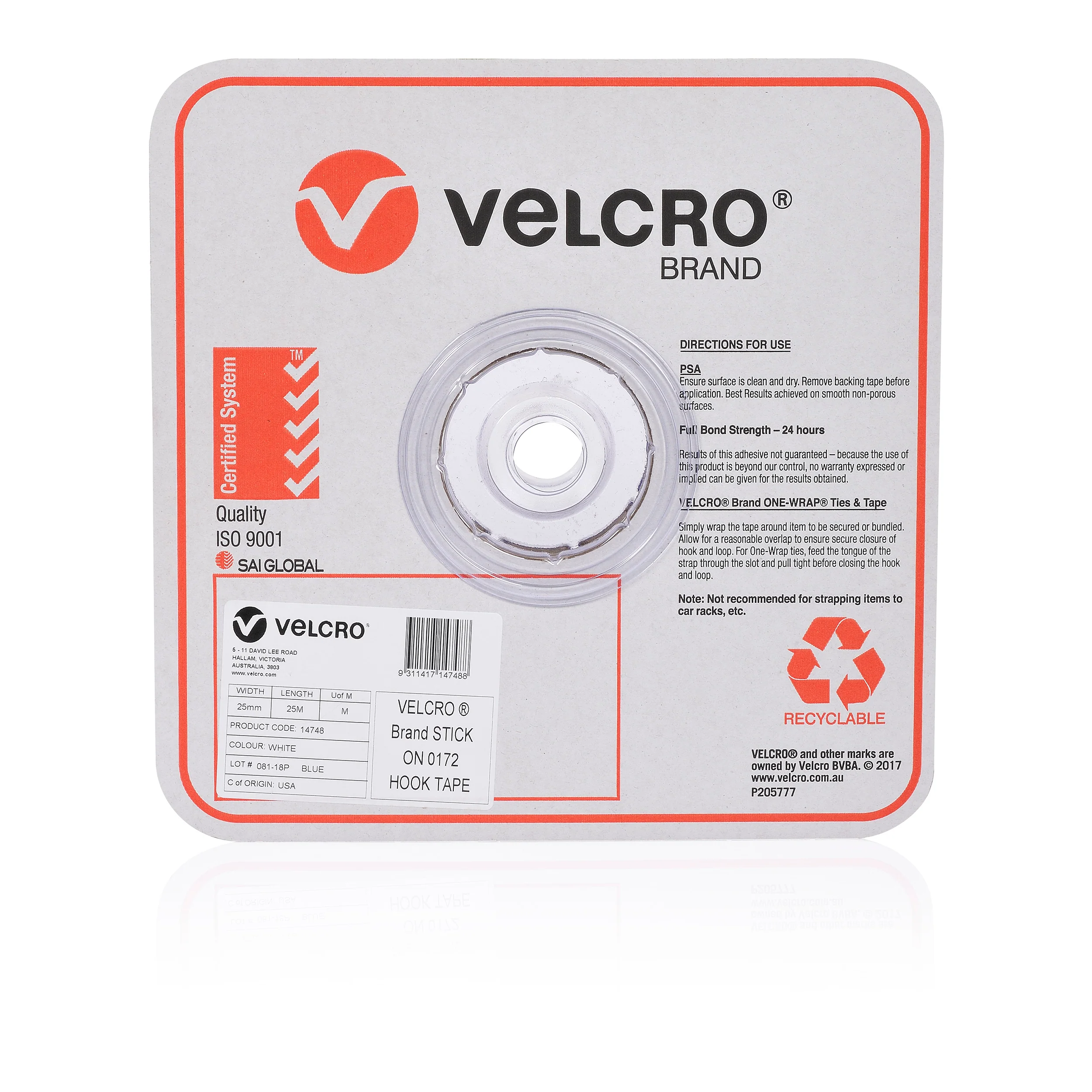 Velcro  Brand Stick On Hook Only Tape 25mmx25m White - Nail Gallerys