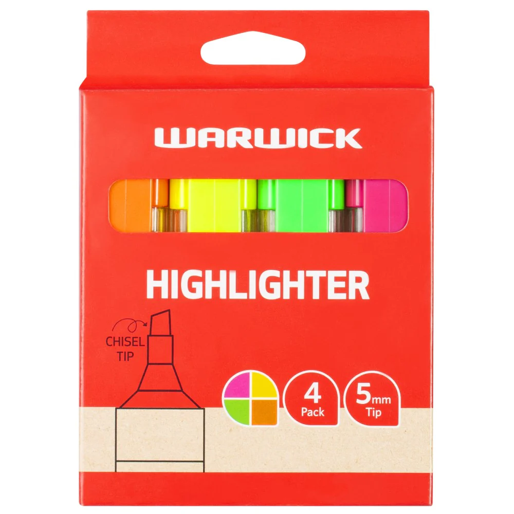 Warwick Highlighter Pen Stubby Assorted 4 Pack - Nail Gallerys