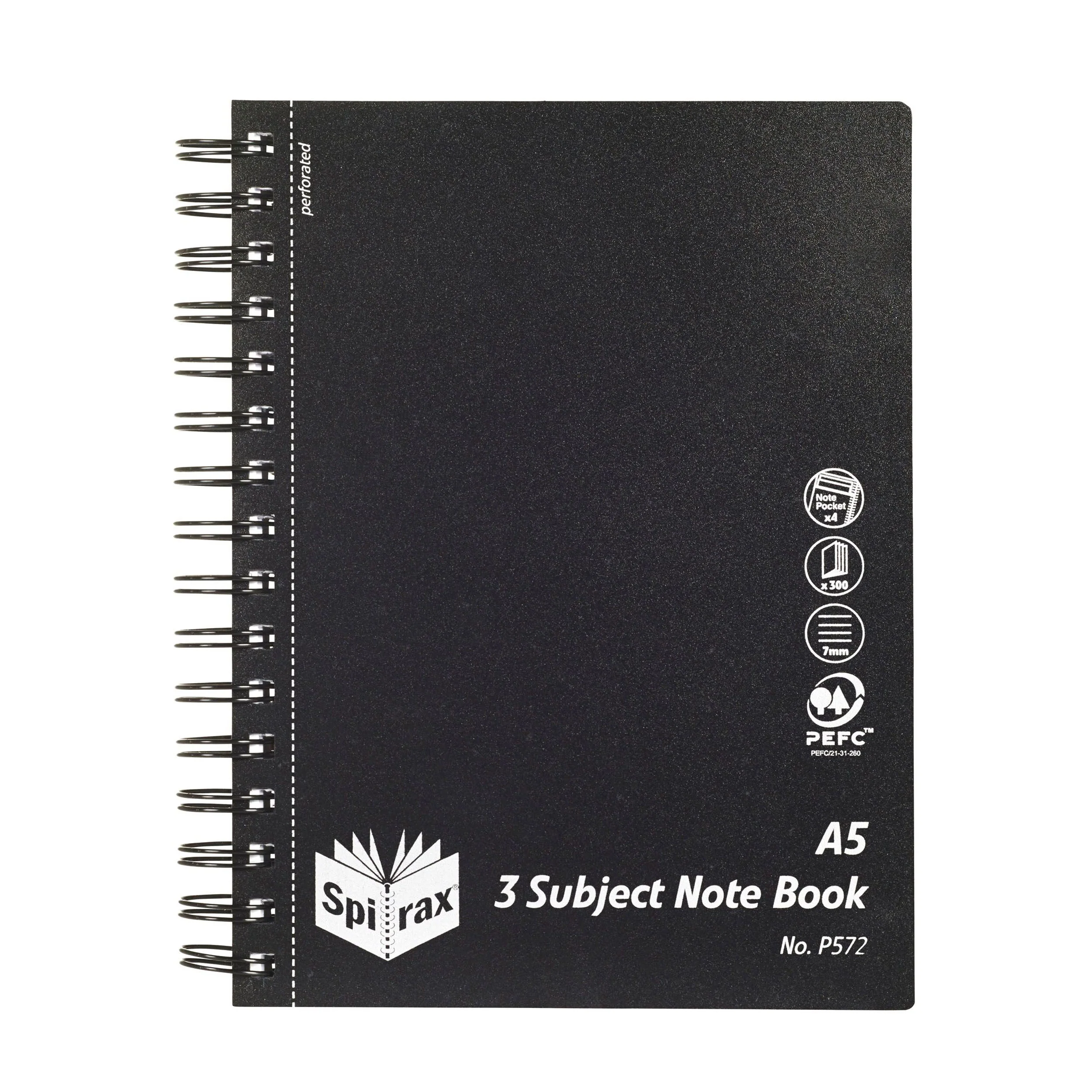 Spirax P572 PP 3 Subject Book A5 300 Page Black S/o - Pack Of 5 - Nail Gallerys