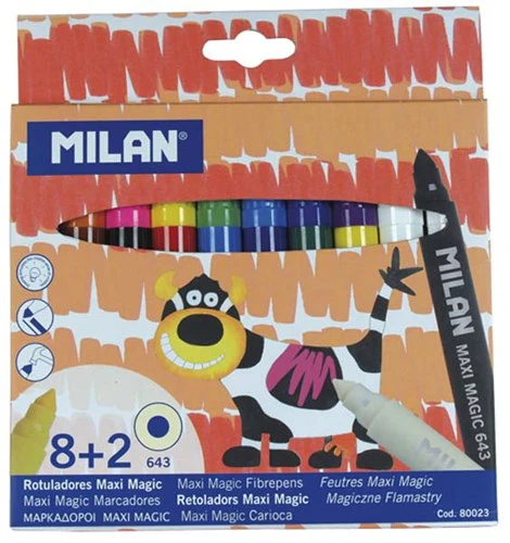 Milan Maxi Magic Fibre Tip Water Based Pens 3.25mm   8 Colours + 2 Magic Pens - Nail Gallerys