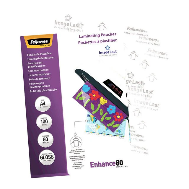 Fellowes Laminating Pouches Gloss 80 Micron Pack Of 100 - Nail Gallerys