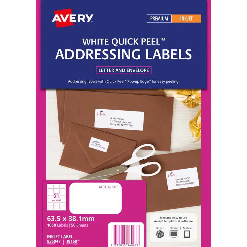 Avery Addressing Inkjet Labels J8160-50 Inkjet 50 Sheets - Nail Gallerys