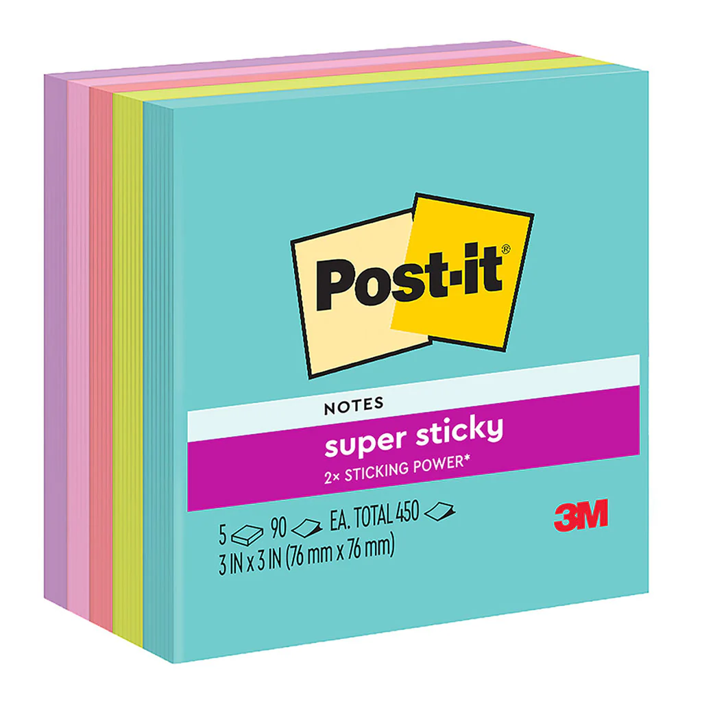 Post-it Super Sticky Notes 654-5ssmia Miami Collection Size 76x76mm 90 Sheet Pads Pack 5 - Nail Gallerys