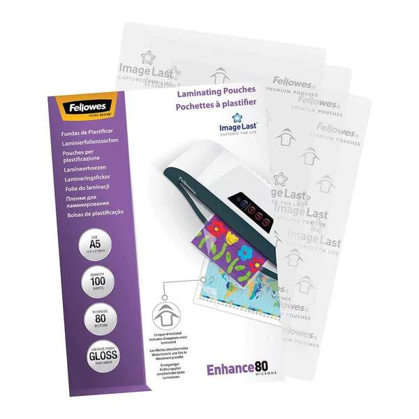Fellowes Laminating Pouches Gloss 80 Micron Pack Of 100 - Nail Gallerys