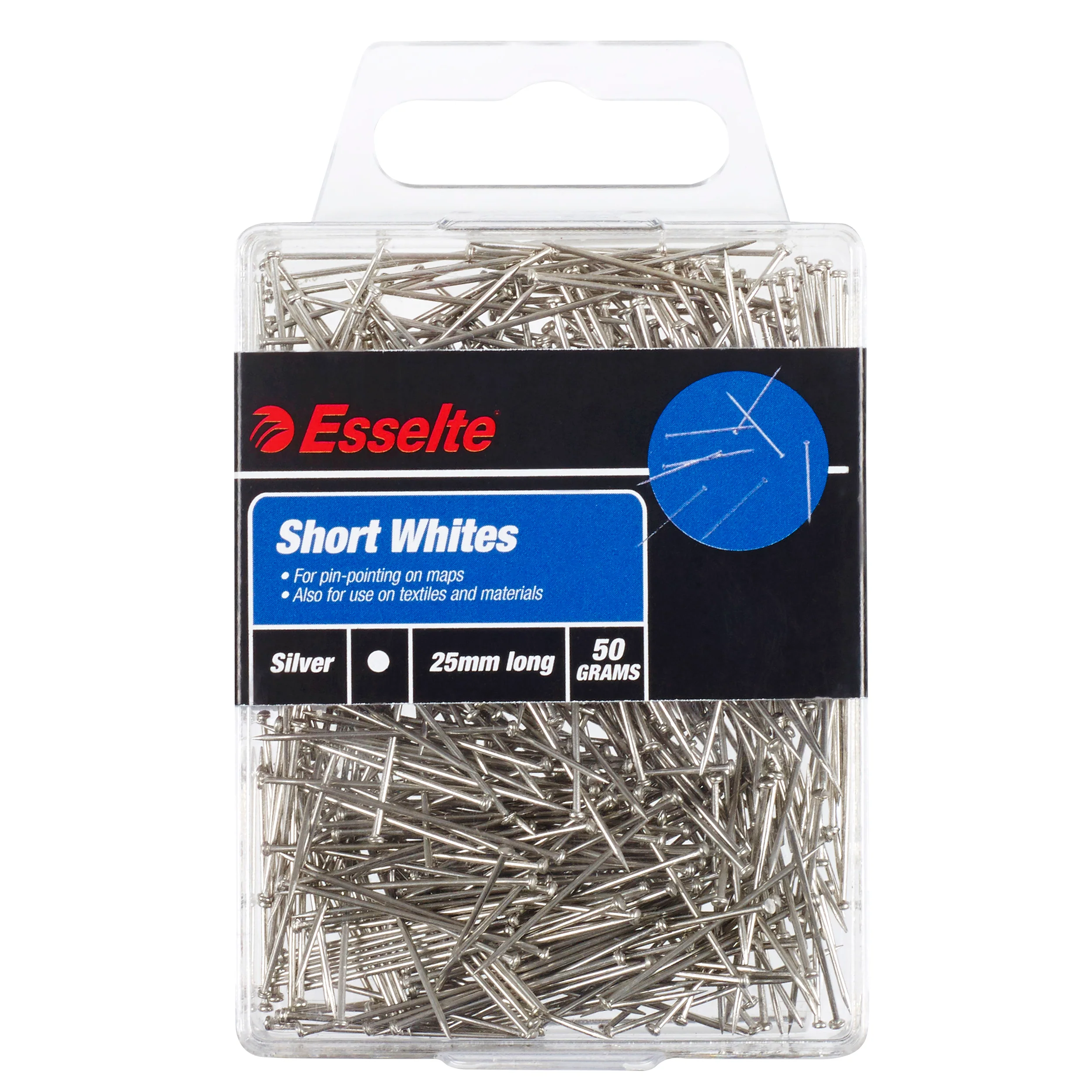 Esselte Pins Short White 25mm 50gm - Nail Gallerys