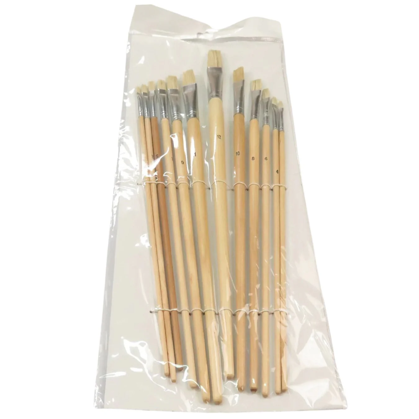 Das 579 Hog Bristle Flat Paint Brush Set Of 12 Assorted Sizes - Nail Gallerys
