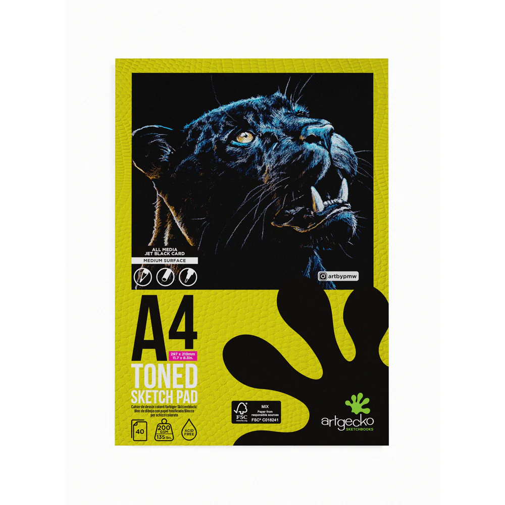 Artgecko Pro Toned 40 Sheet 200gsm Black Sketchpads - Nail Gallerys