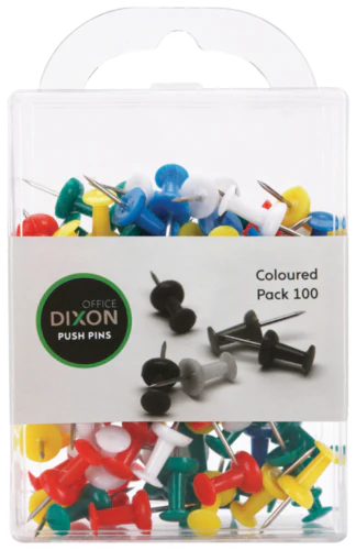 Dixon Push Pins Pack 100 Assorted Colour - Nail Gallerys