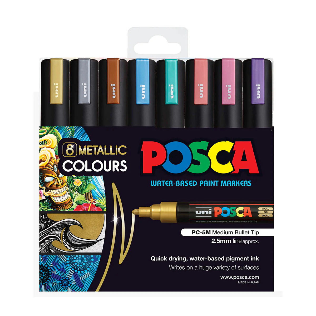 Uni Posca PC-5M 1.8-2.5mm Medium Bullet Tip Metallic Markers Set Of 8 - Nail Gallerys