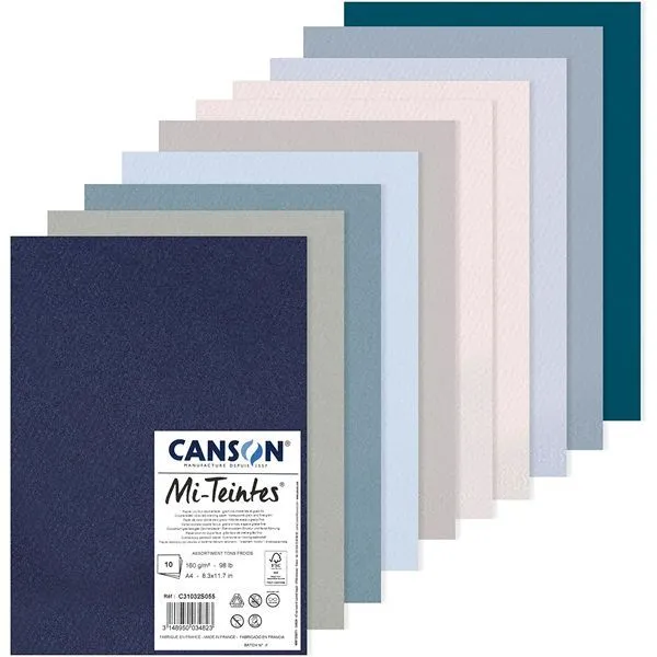 Canson Mi-Teintes Paper A3 160gsm Cool Colours Pack of 10 Sheets - Nail Gallerys