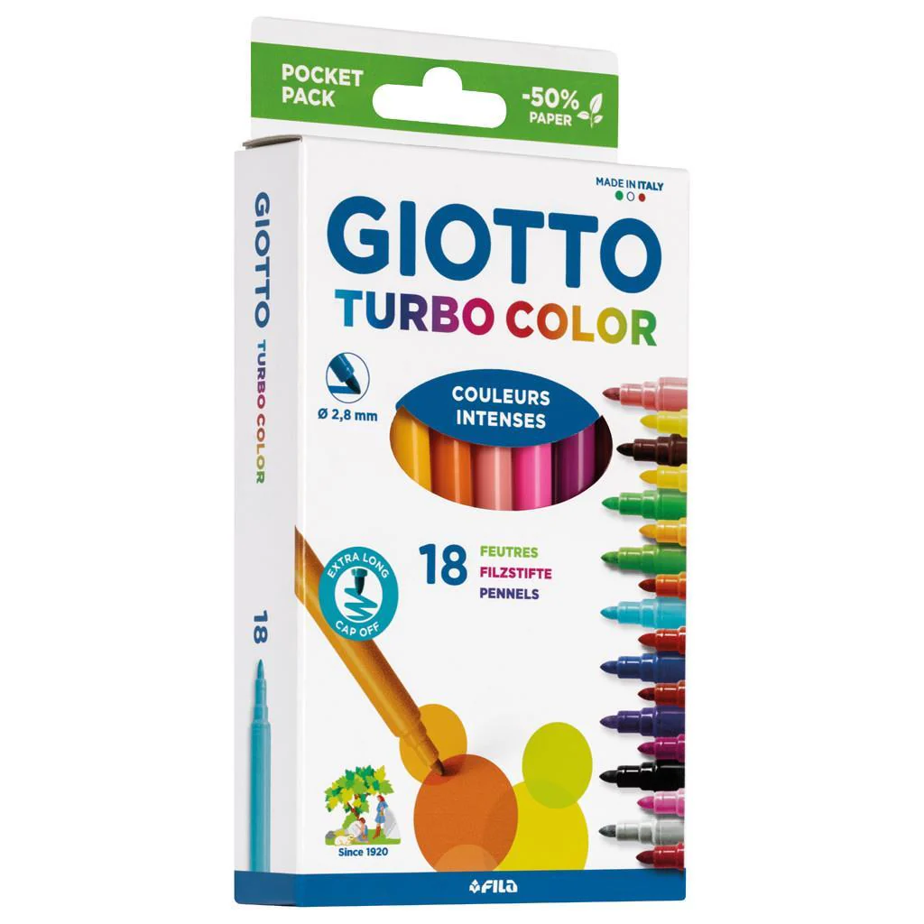 Giotto Turbo Color Assorted Felt Tip Markers Pack of 18 - Nail Gallerys