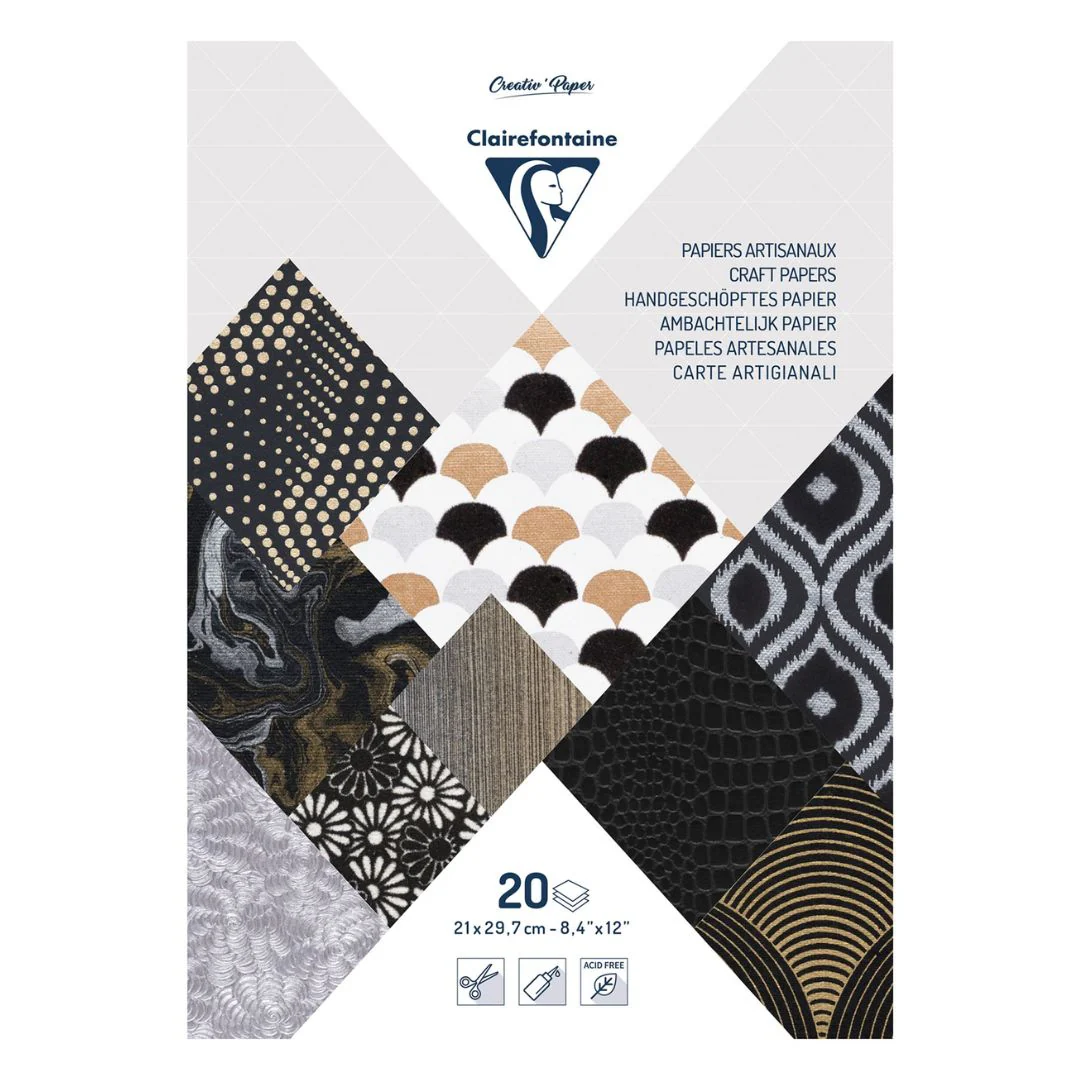 Clairefontaine Metallic Blacks A4 20 Sheet 120gsm Artisian Paper Pad - Nail Gallerys