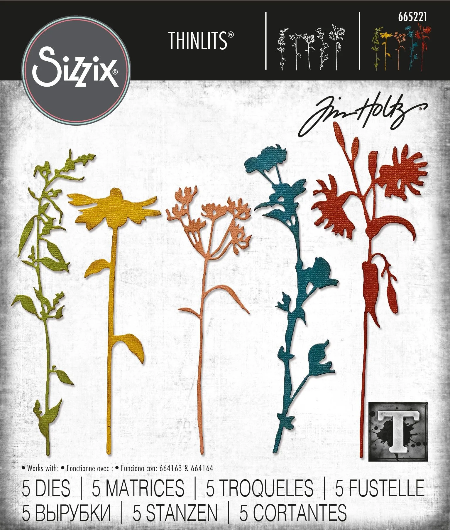 Sizzix by Tim Holtz Wildflower Stems #3 Thinlits Dies 5 Pieces - Nail Gallerys