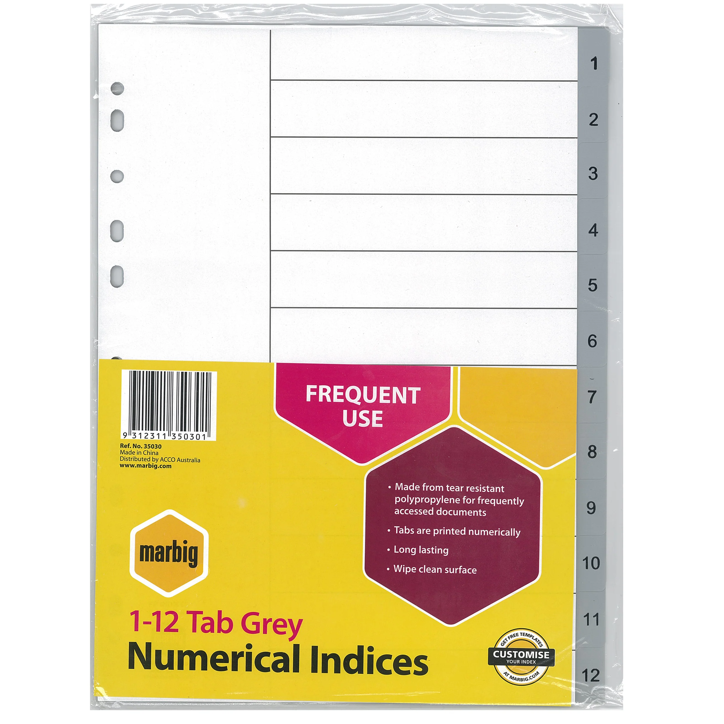 Marbig Indices & Dividers 1-12 Tab Polyprop A4 - Nail Gallerys