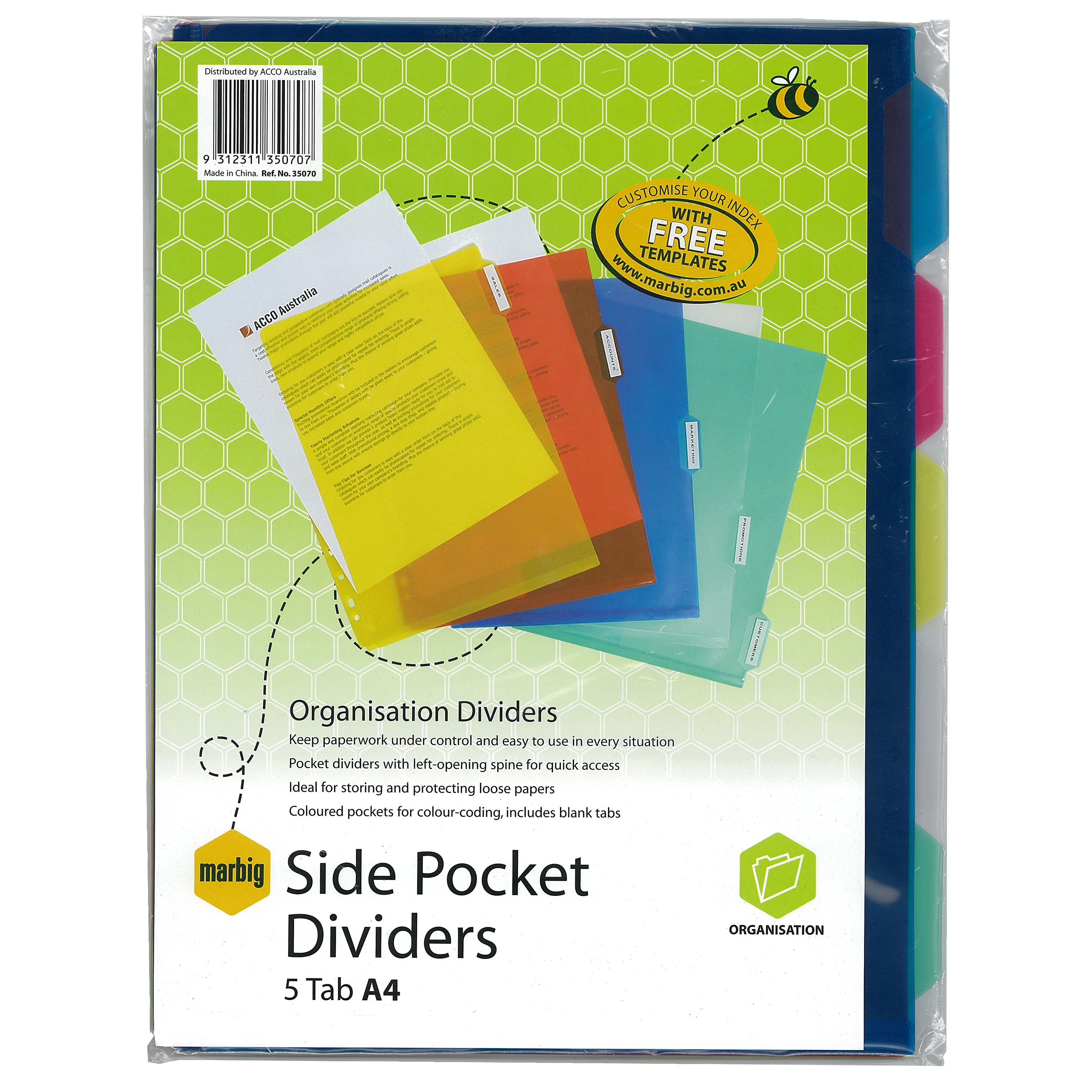 Marbig Dividers Side Pockets Clear Polyprop A4 5tab - Nail Gallerys