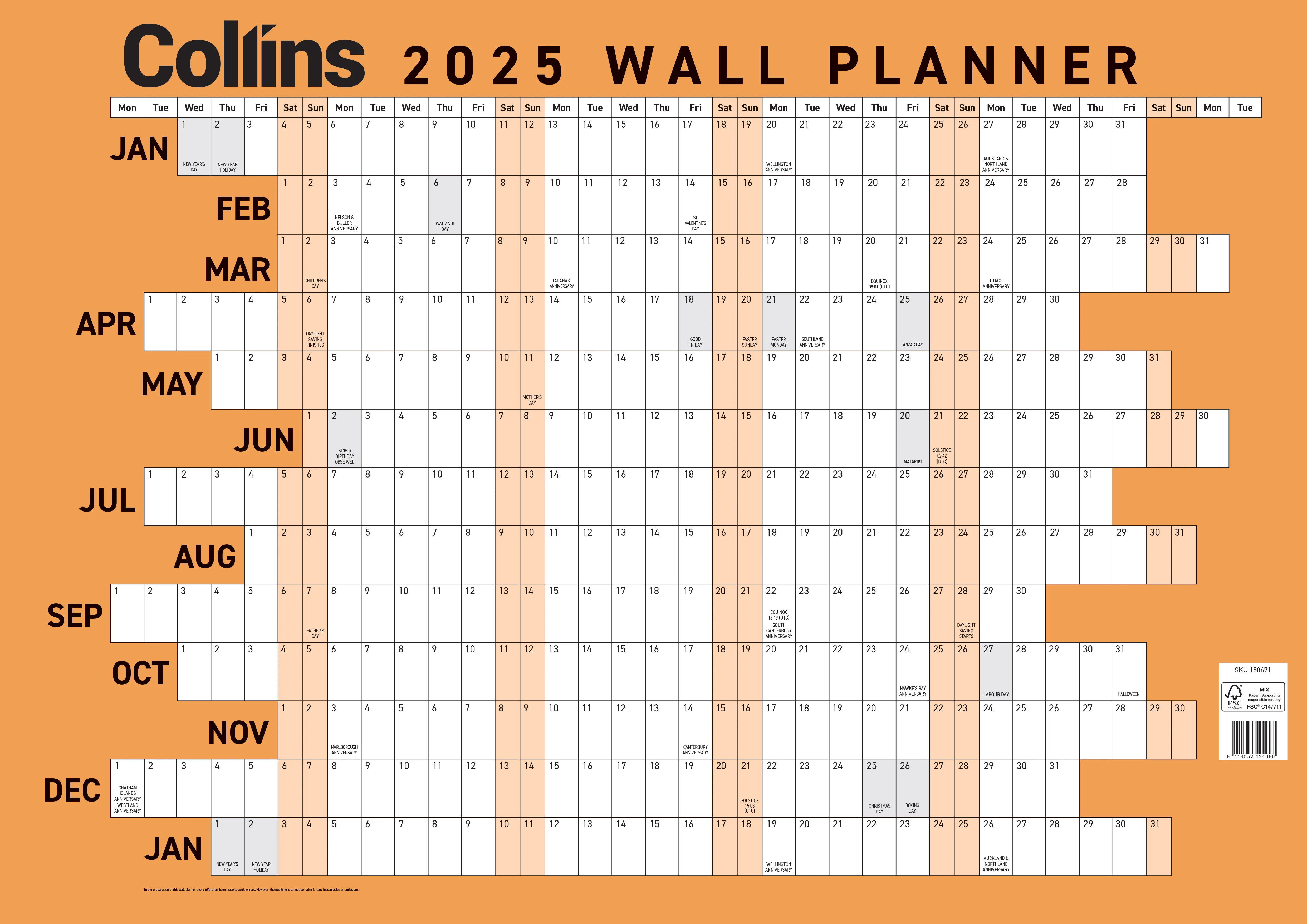 Collins Laminated Wallplanner - Nail Gallerys
