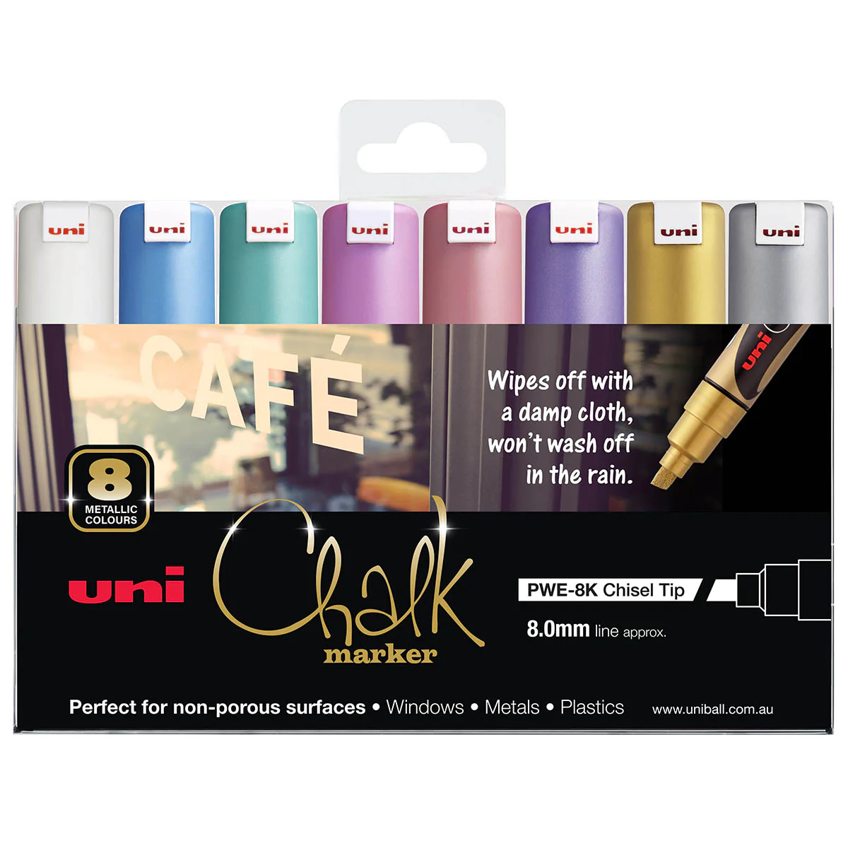 Uni 8.0mm Bold Chisel Tip Metallic Chalk Markers - Nail Gallerys