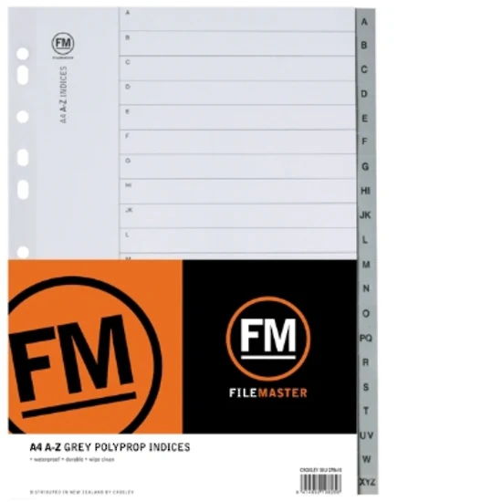 FM Indices A-z Size A4 Grey 20 Tab Polypropylene - Nail Gallerys