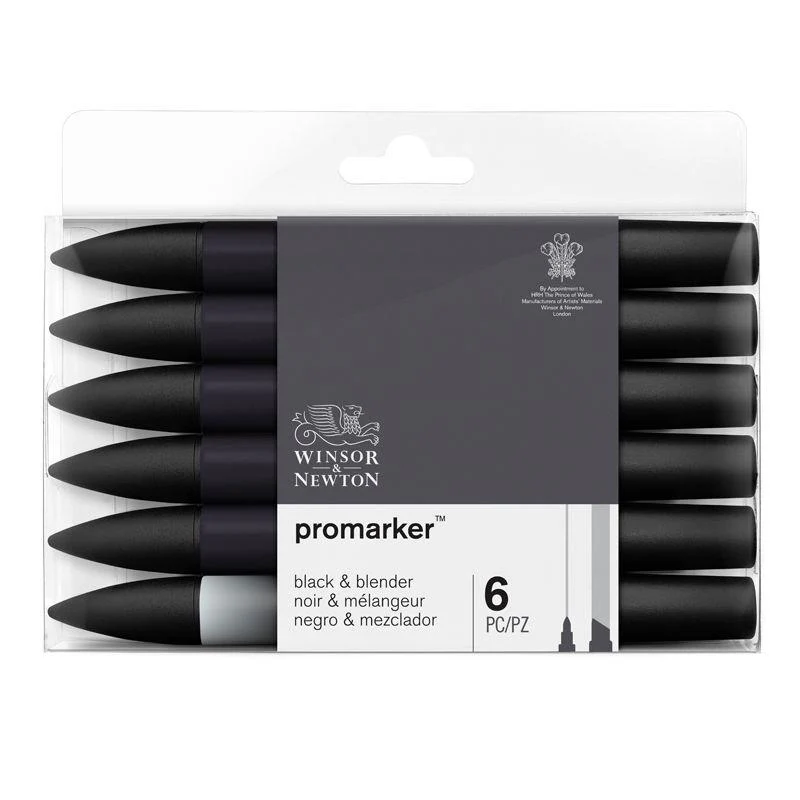 Winsor & Newton Promarker Blacks + Blender Set Of 6 - Nail Gallerys
