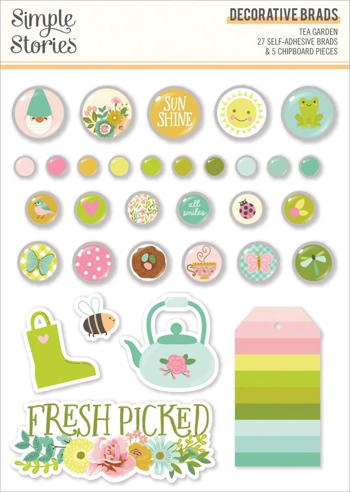 Simple Stories Tea Garden Decorative Brads & Chipboard - Nail Gallerys
