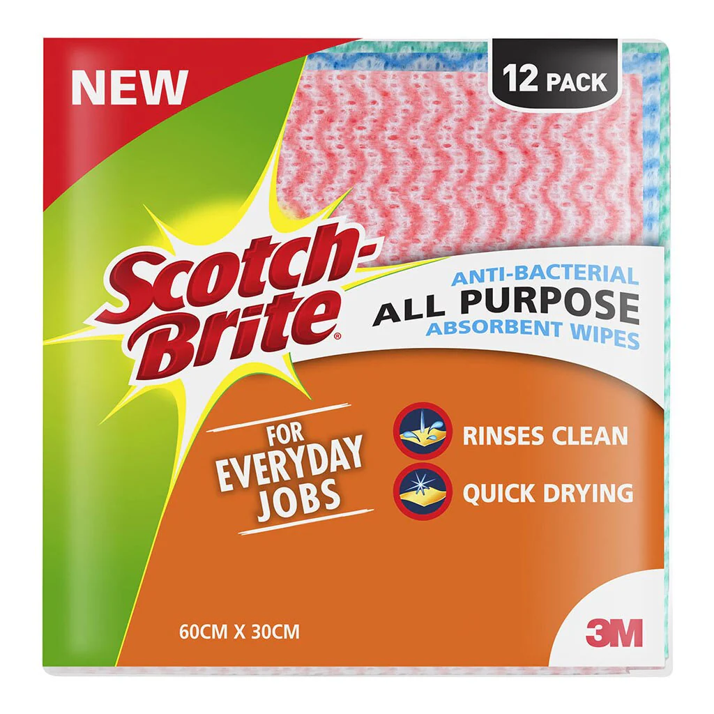 Scotch-brite Anti-bacterial All Purpose Absorbent Wipe Pack Of 12 - Nail Gallerys