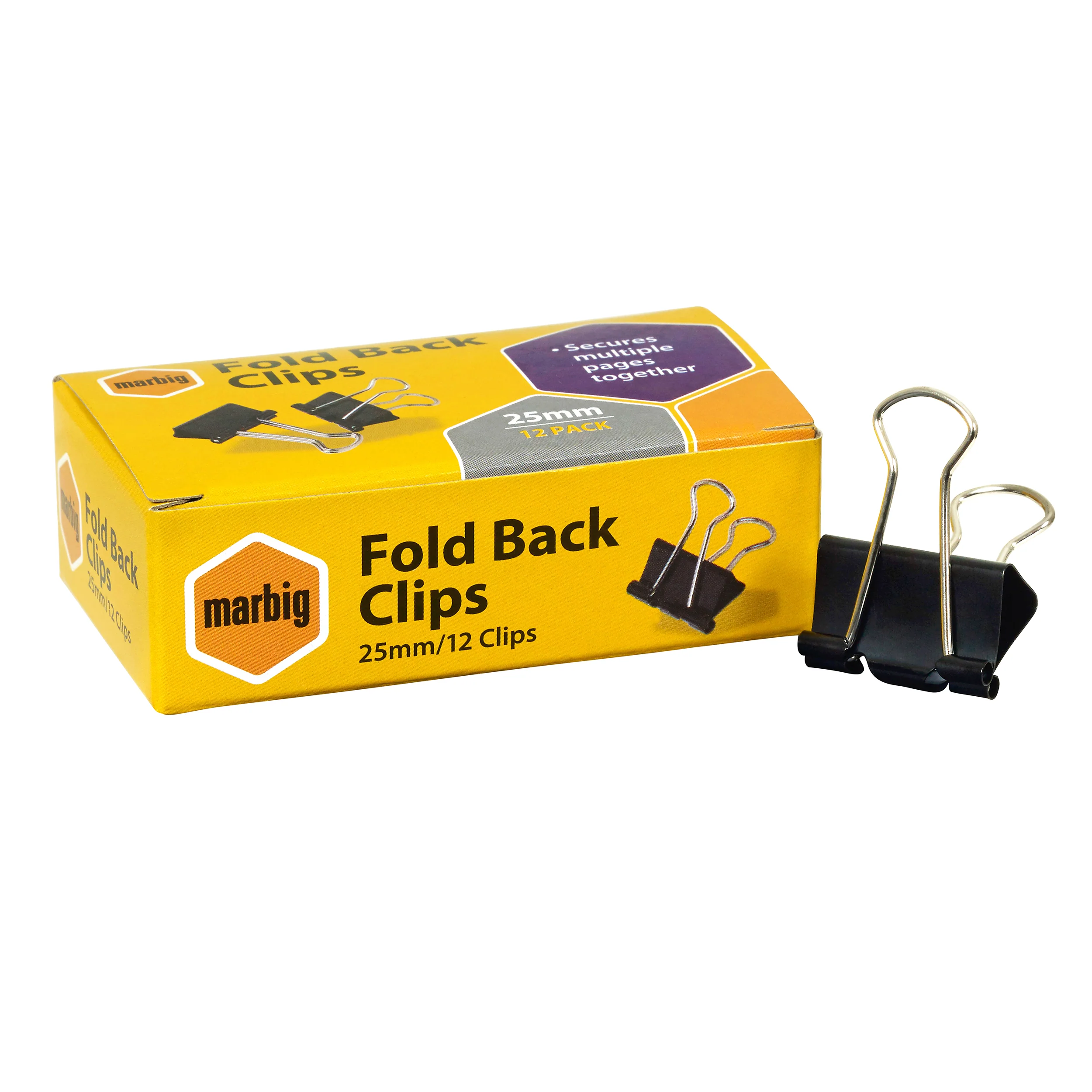 Marbig Fold Back Clips 25mm Box Of 12 - Nail Gallerys
