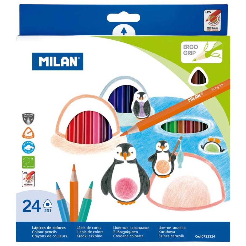 Milan Ergo Grip Triangular Colouring Pencils Set of 24 - Nail Gallerys