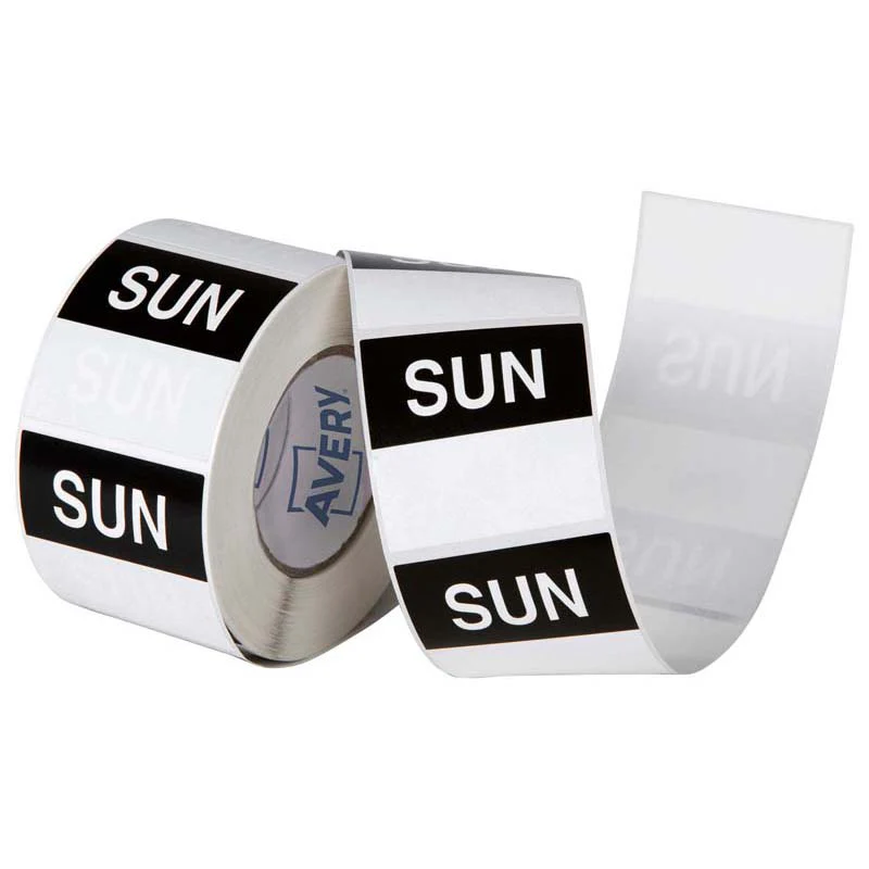 Avery Labels Sunday Square Day 40x40mm Black White 500 Roll - Nail Gallerys
