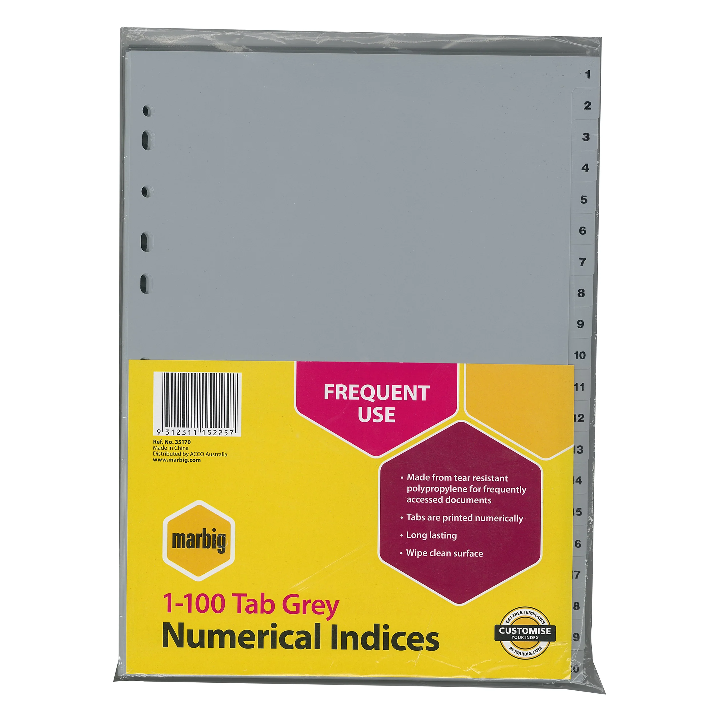 Marbig Indices & Dividers 1-100 Tab Polyprop A4 Grey - Nail Gallerys